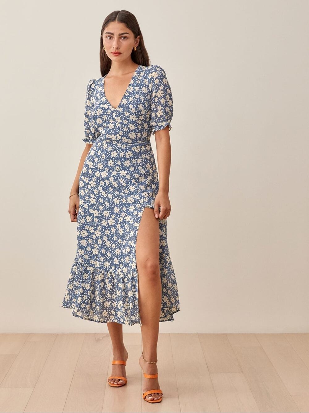 Reformation Nantes Midi Dress Blue Floral Mari Print 4